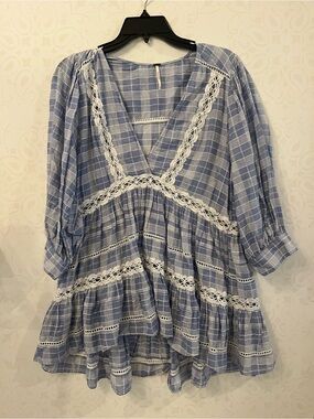 Free People Cottagecore Boho Time Out Lace-Trim Peasant Tunic, XS